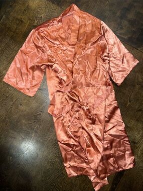 Satin Kimono Robe in Rust Pink